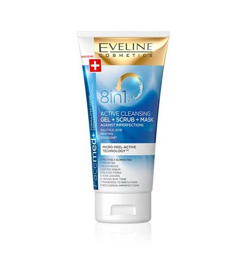 Eveline 8in1 Active Cleansing Gel + Scrub + Mask Against Imperfections 150ml